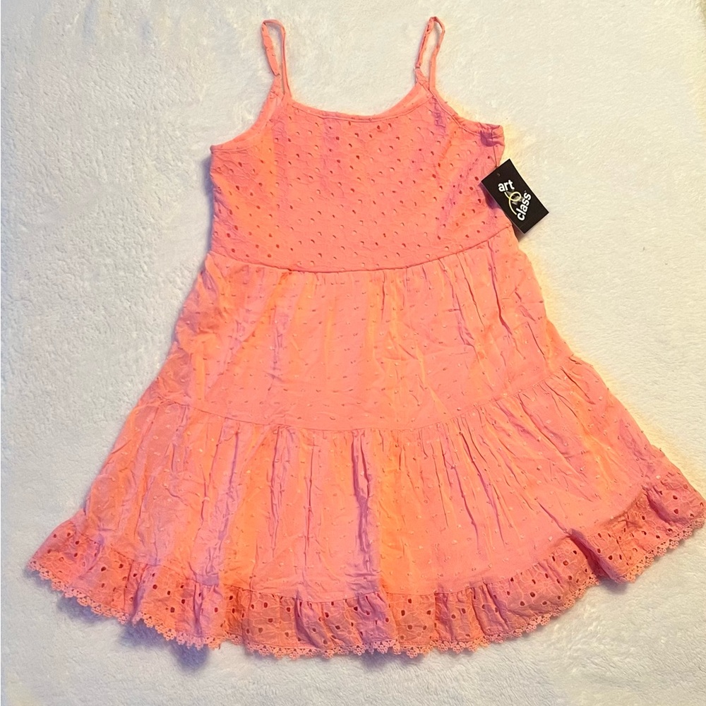 Summer “Eyelet Design” Dress, Peach color, Size M (7/8), NWT!